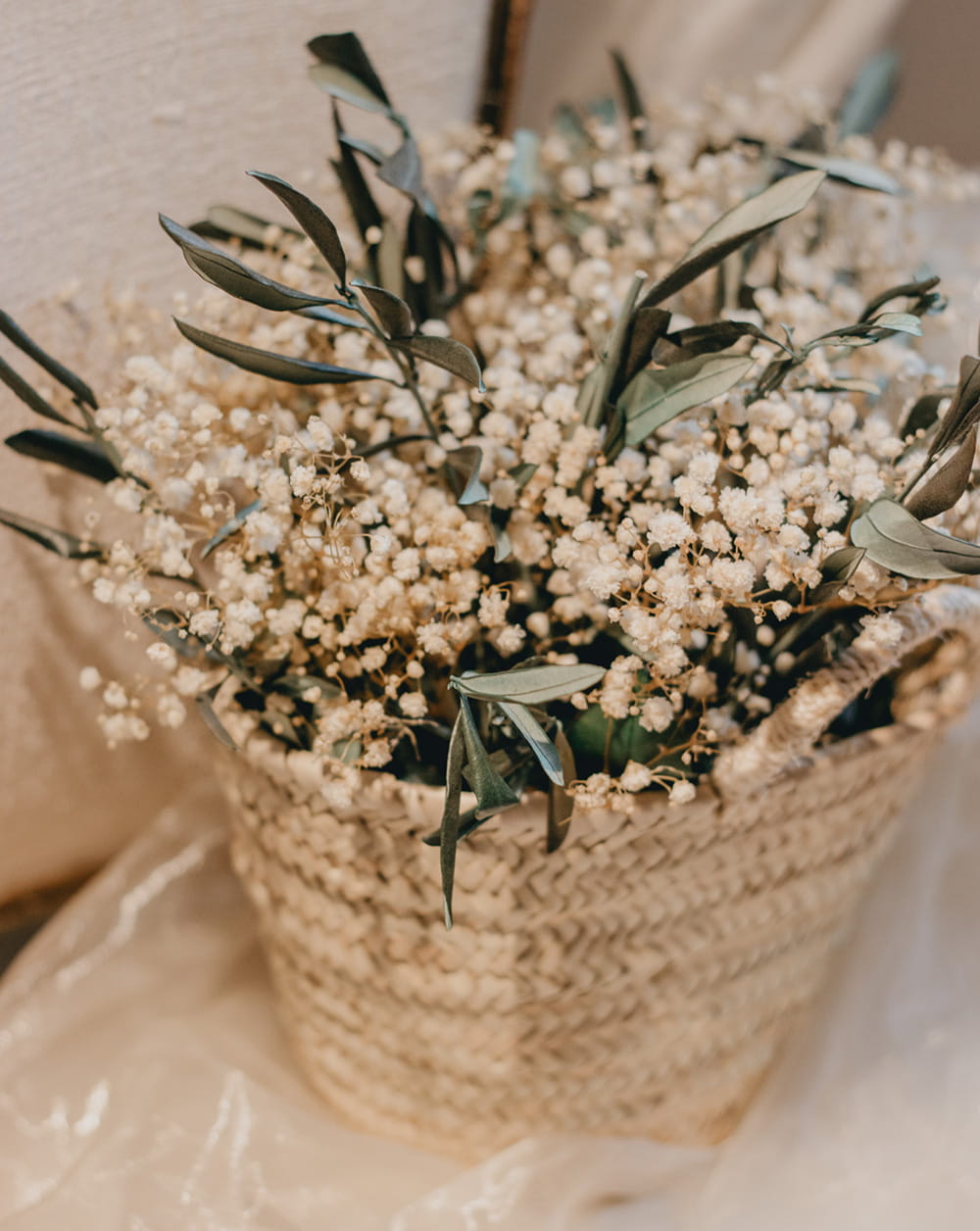 cesta anillos flores niños cesta flores preservadas de palma de paniculata y olivo