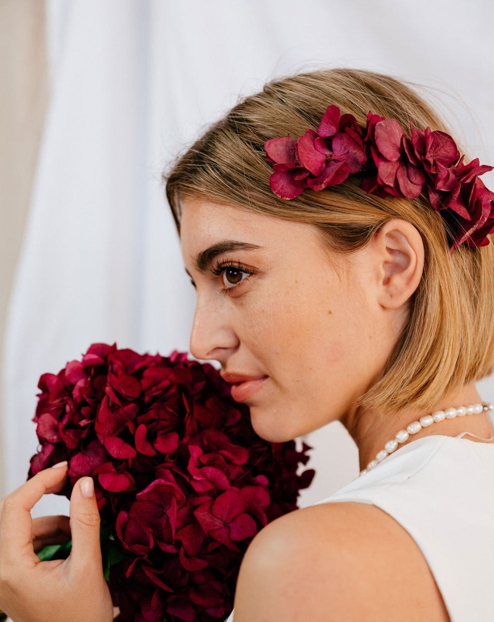 tocado flores de hortensia